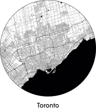 Toronto Minimal Şehir Haritası (Kanada, Kuzey Amerika) siyah beyaz vektör illüstrasyonu