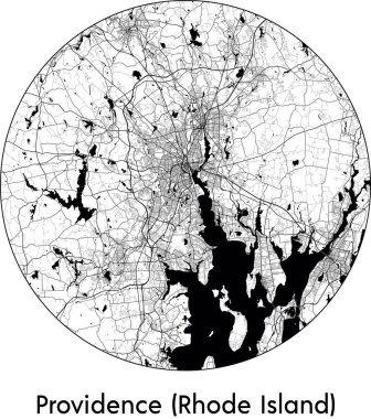 Rhode Island 'ın Minimal Şehir Haritası (ABD, Kuzey Amerika) siyah beyaz vektör çizimi