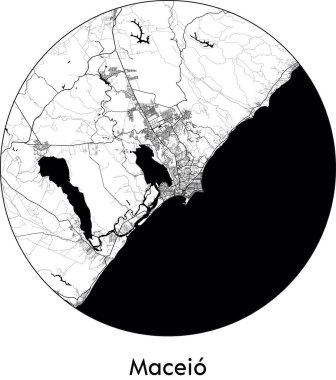 Maceio 'nun Minimal Şehir Haritası (Brezilya, Güney Amerika) siyah beyaz vektör çizimi