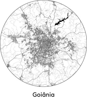 Asgari Şehir Goiania Haritası (Brezilya, Güney Amerika) siyah beyaz vektör çizimi
