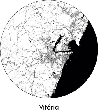 Vitoria Minimal Şehir Haritası (Brezilya, Güney Amerika) siyah beyaz vektör çizimi