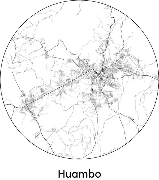 Huambo Minimal Şehir Haritası (Angola, Afrika) siyah beyaz vektör çizimi