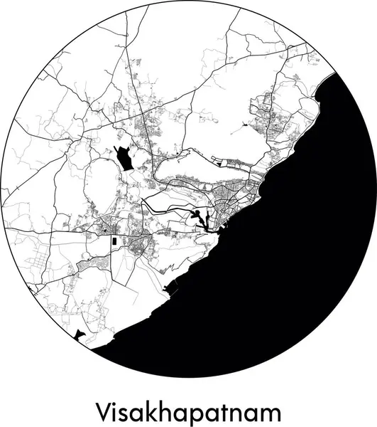 Visakhapatnam Minimal Şehir Haritası (Hindistan, Asya) siyah beyaz vektör çizimi