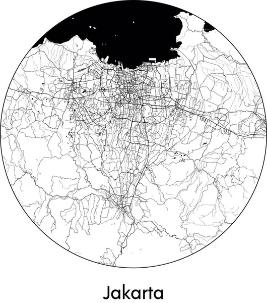 Carte Ville Jakarta Indonésie Asie Illustration Vectorielle Noir Blanc — Image vectorielle