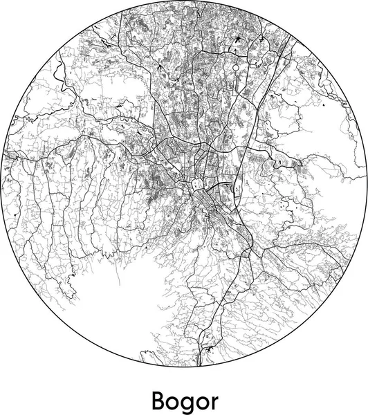 Bogor Asgari Şehir Haritası (Endonezya, Asya) siyah beyaz vektör çizimi