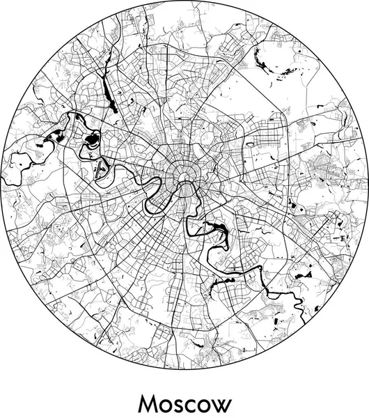 Минимальная Карта Города Москва Россия Европа Черно Белый Векторный Рисунок — стоковый вектор