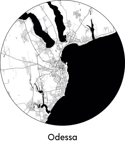 stock vector Minimal City Map of Odessa (Ukraine, Europe) black white vector illustration
