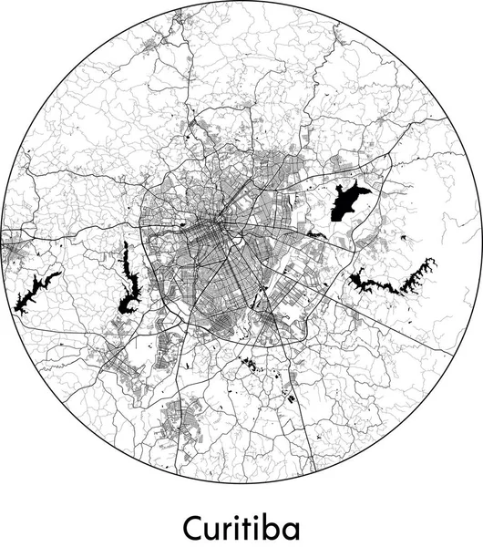 Curitiba Asgari Şehir Haritası (Brezilya, Güney Amerika) siyah beyaz vektör illüstrasyonu