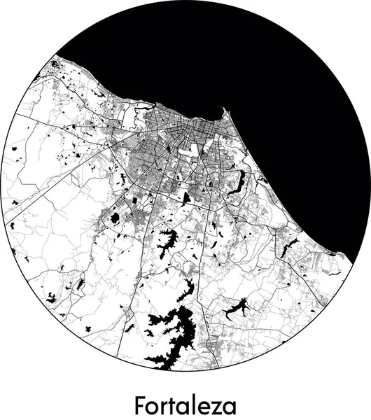 Fortaleza Asgari Şehir Haritası (Brezilya, Güney Amerika) siyah beyaz vektör illüstrasyonu