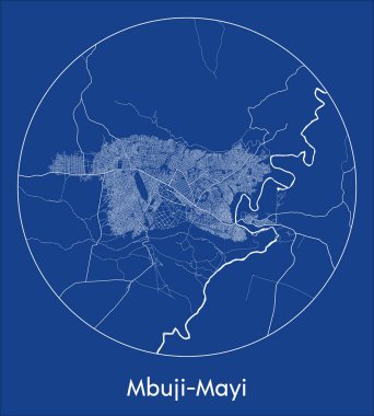 Şehir Haritası Mbuji-Mayi Demokratik Kongo Cumhuriyeti Çember vektör illüstrasyonunda mavi baskı