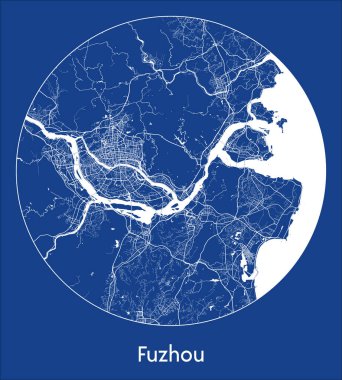 Şehir Haritası Fuzhou Çin Asya mavi baskı Çember vektör illüstrasyonu