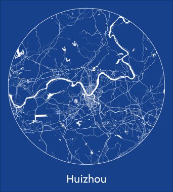 Huizhou Şehir Haritası. Çin. Asya. Çember vektör çizimi.