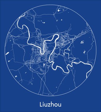 Şehir Haritası Liuzhou Çin Asya Çemberinin mavi renkli yuvarlak vektör çizimi