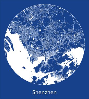 Şehir Haritası Shenzhen Çin Asya Çemberi Mavi Basım Çember vektör illüstrasyonu