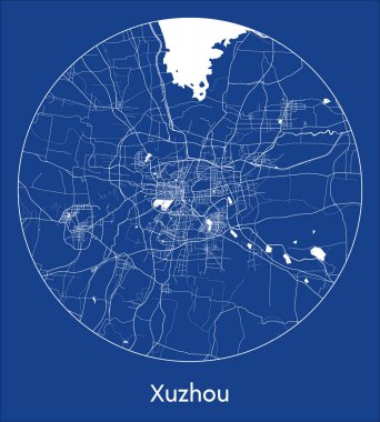 Şehir Haritası Xuzhou Çin Asya mavi baskı Çember vektör illüstrasyonu