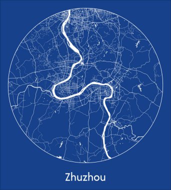 Şehir Haritası Zhuzhou Çin Asya mavi baskı daire vektör illüstrasyonu