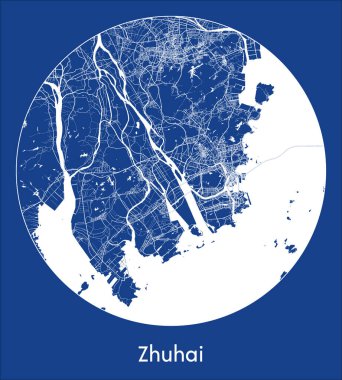 Şehir haritası Zhuhai Çin Asya mavi baskı daire vektör illüstrasyonu
