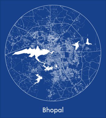 Şehir Haritası Bhopal Hindistan Asya Mavi baskı Çember vektör illüstrasyonu
