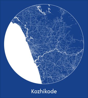 Şehir Haritası Kozhikode Hindistan Asya mavi baskı daire vektör illüstrasyonu