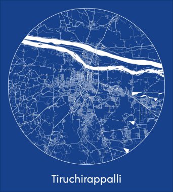 Tiruchirappalli Şehir Haritası Hindistan Asya Çember vektör illüstrasyonunda mavi baskı
