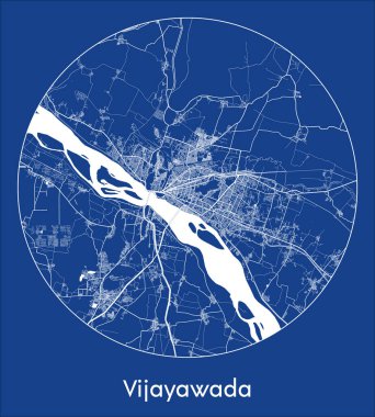 Şehir haritası Vijayawada Hindistan Asya mavi iz daire vektör illüstrasyonu