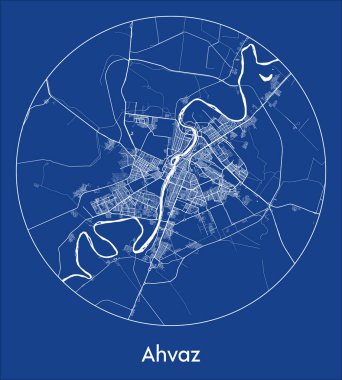 Şehir Haritası Ahvaz İran Asya Çember vektör illüstrasyonunda mavi baskı