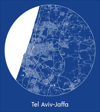 Şehir Haritası: Tel Aviv-Jaffa İsrail Asya Mavi baskı Çember vektör çizimi