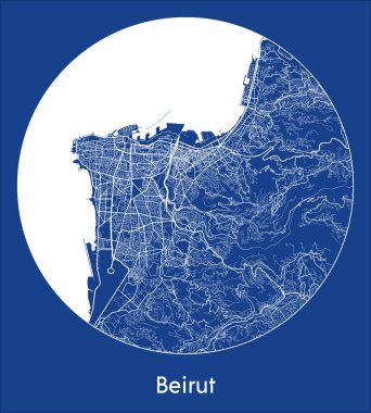 Şehir Haritası Beyrut Lübnan Asya Çember vektör illüstrasyonunda mavi iz