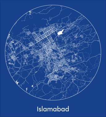 Şehir haritası İslamabad Pakistan Asya mavi baskı daire vektör illüstrasyonu