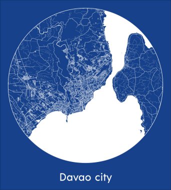 Şehir haritası Davao şehri Filipinler Asya mavi baskı daire vektör illüstrasyonu