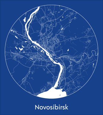 Şehir Haritası Novosibirsk Rusya Asya Mavi Çember vektör çizimi