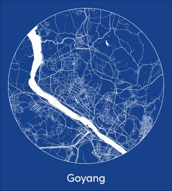 Şehir haritası Goyang Güney Kore Asya mavi baskı daire vektör illüstrasyonu