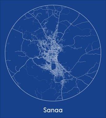 Şehir haritası Sanaa Yemen Asya mavi baskı daire vektör illüstrasyonu