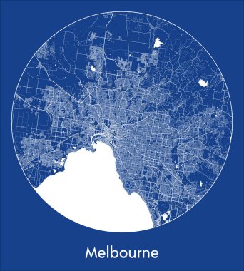 Şehir Haritası Melbourne Avustralya Mavi baskı Çember vektör çizimi