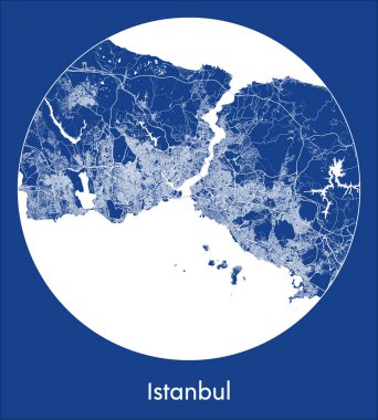 İstanbul Şehir Haritası Türkiye Avrupa Çember vektör illüstrasyonunda mavi baskı