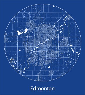 Şehir Haritası Edmonton Kanada Kuzey Amerika Mavi baskı Çember vektör çizimi