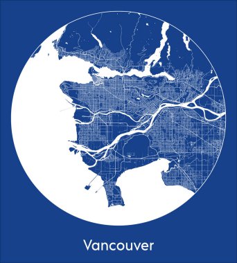 Şehir Haritası Vancouver Kanada Kuzey Amerika Mavi baskı Çember vektör çizimi