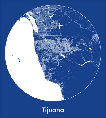 Şehir Haritası Tijuana Meksika Kuzey Amerika Mavi baskı Çember vektör çizimi