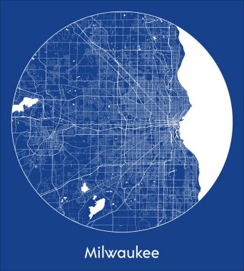 Şehir Haritası Milwaukee Birleşik Devletler Kuzey Amerika Mavi baskı Çember vektör illüstrasyonu