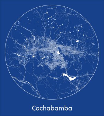 Şehir Haritası Cochabamba Bolivya Güney Amerika Mavi baskı yuvarlak daire vektör illüstrasyonu