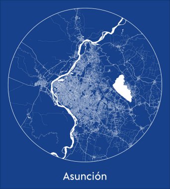 Şehir Haritası Asuncion Paraguay Güney Amerika Mavi baskı yuvarlak daire çizimi