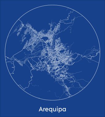Şehir Haritası Arequipa Peru Güney Amerika Mavi baskı yuvarlak daire vektör çizimi