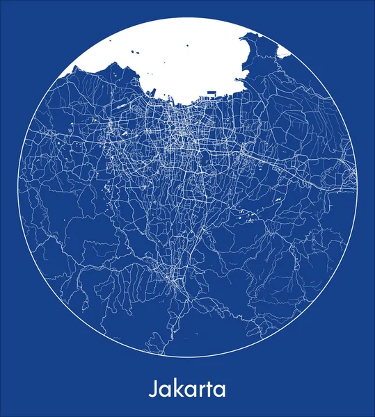 Πόλη Χάρτης Τζακάρτα Ινδονησία Ασία Μπλε Εκτύπωση Γύρο Κύκλος Διανυσματική — Διανυσματικό Αρχείο