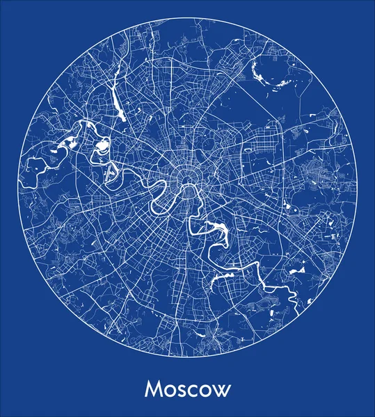 Городская Карта Москва Россия Европа Голубой Отпечаток Круглый Круг Векторная — стоковый вектор