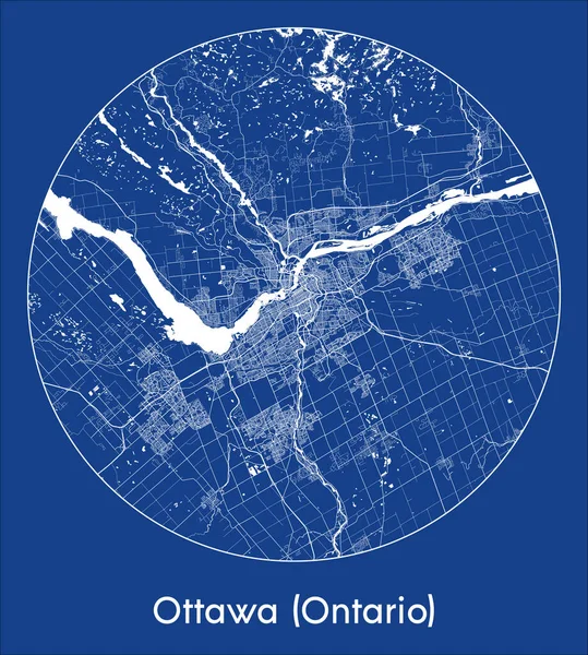 Mapa Ciudad Ottawa Ontario Canadá América Del Norte Azul Print — Archivo Imágenes Vectoriales
