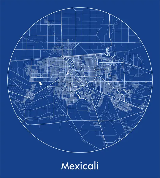 Mapa Ciudad Mexicali México América Del Norte Azul Print Circle — Vector de stock