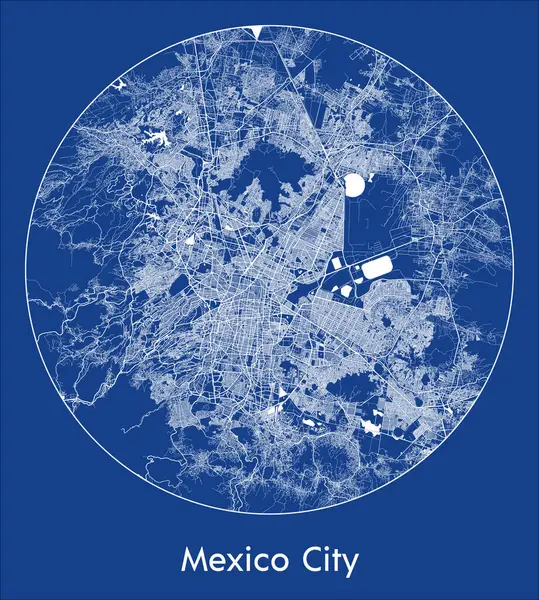 Mapa Ciudad Ciudad México México América Del Norte Azul Print — Vector de stock