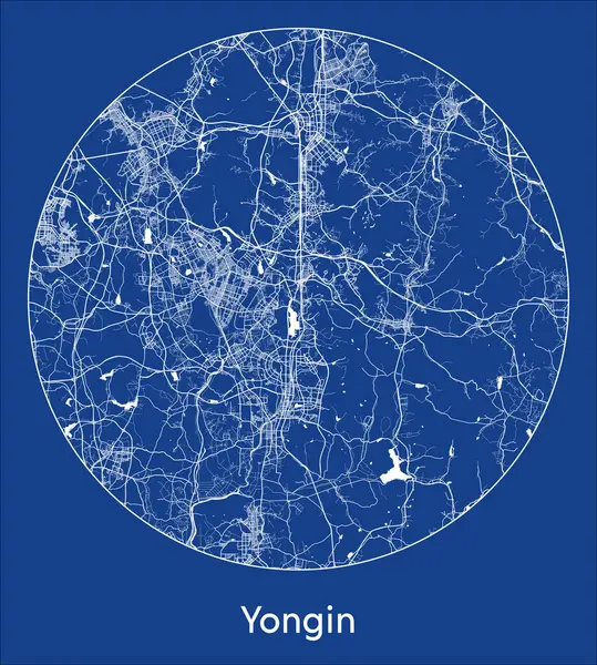 Mapa Města Yongin Jižní Korea Asie Modrý Tisk Kruhový Vektor Stock Ilustrace
