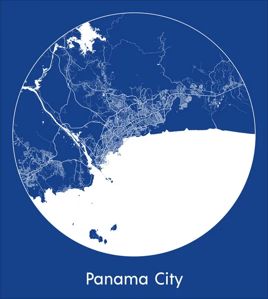 Mapa Města Panama Město Panama Severní Amerika Modrý Tisk Kruhový Vektorová Grafika
