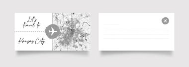 Kansas City Name (ABD, Kuzey Amerika) ve siyah beyaz şehir haritası illüstrasyon vektörü